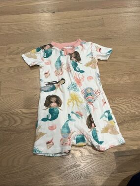 Mermaid Print Baby Romper with Pink Trim